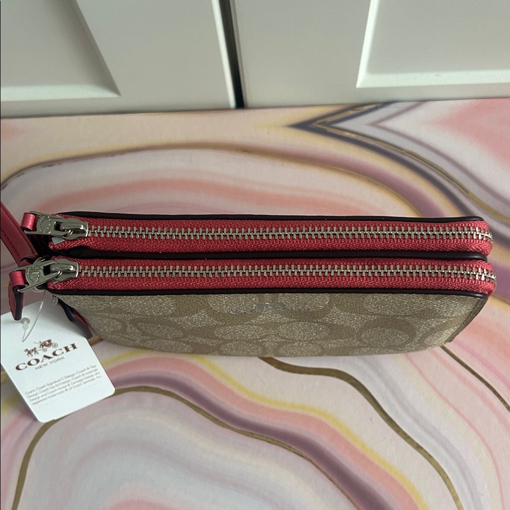 Coach Beige and Pink Wristlet Clutch - Picture 5 of 7